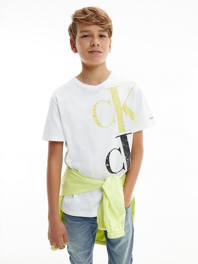 Calvin Klein Ruhák HU069929 | Calvin Klein Organic Cotton Logo Fiu Póló Világos Fehér